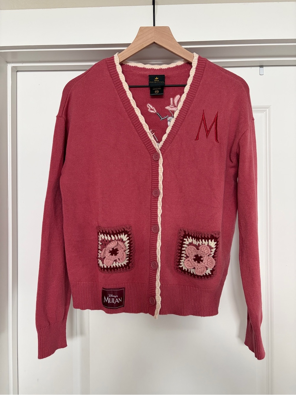 Disney Mulan Rose Pink V-Neck Cardigan with Cream Trim